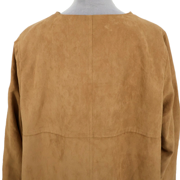 Susan Graver Jacket Plus Size 1X Camel Beige Faux Suede Lined Long Blazer Pocket - Picture 9 of 14